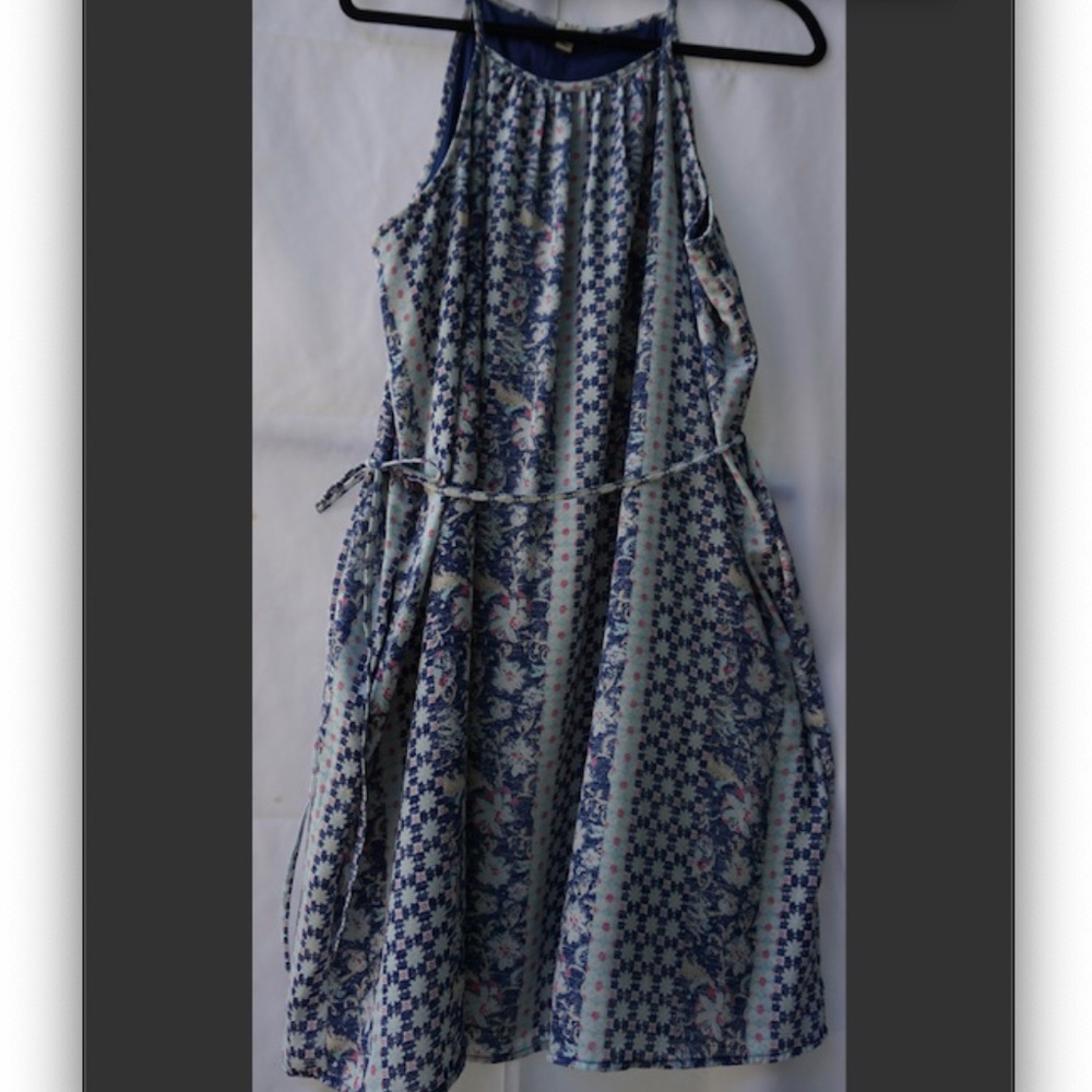 Blue Patterned Sun Dress w/ Pockets, Size M